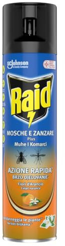 Raid Mosche e Zanzare Spray Fiori d'Arancio Insetticida, Antizanzare e Antimosche, Azione Rapida, 1 Confezione da 400 ml