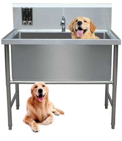 Professionelle Hundepflegewanne 120cm Edelstahl Tierbadewanne Hundewaschstation, Hunden Pflege Dusche Hundewaschanlage Haustierpflegewanne Hundedusche Waschwanne
