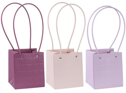 Ideen mit Herz Geschenktaschen für Pflanzen | mit Henkel | Pflanztopf | Blumengesteck | Mitbringsel | 13 cm x 13 cm x 15 cm | 3 Stück