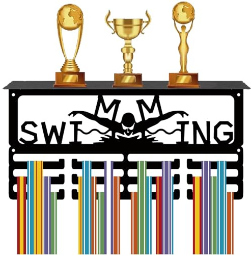 CREATCABIN Medaillenhalter Sportmedaillen-Aufhänger,Umhängeband,Trophäen-Auszeichnungen,Schwarzes Metallgestell,Wandrahmen Zum Aufhängen Für Athleten,Medaillengewinner,Geschenke,40x20cm