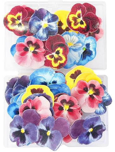 XMNIVATE 60 Cake Paper Flowers, Decorated Pansy Flowers, Floral Cake Decoration, Mini 3D Paper Flowers, Dessert Paper Flower Decoration, Suitable For Desserts, Party Pastry Decoration.