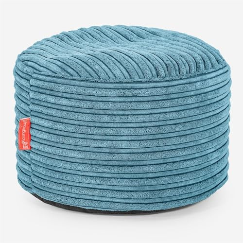 Lounge Pug Kleiner runder Fußhocker Pouf, Sitzpouf, Sitzsack Hocker Klein, Cord Türkis