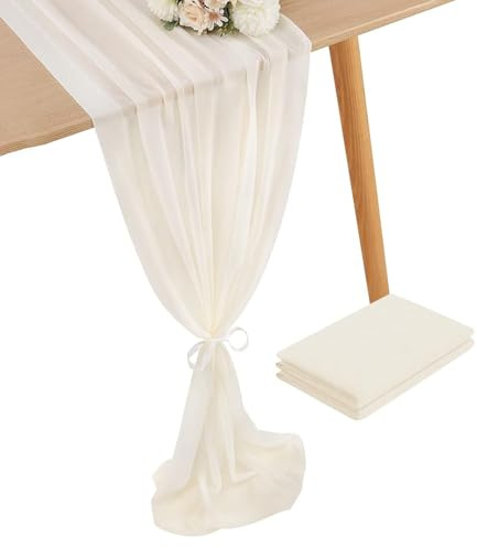 BrillShine Creme Chiffon Dünner Tischläufer 2 Stück 70x300 cm Käsetuch Tischdeko für Hochzeiten Outdoor Geburtstag Party Küchendekor