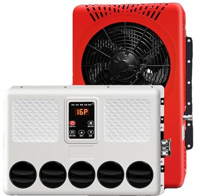 Climatiseur Camping Car, Unité De Climatisation 12V de Type Split for Camping-Car, AdaptéE Aux VéHicules de Camping, Camions, Bus, Excavatrices, Fourgonnettes, VéHicules Sanitaires, Camping-Cars(Red)