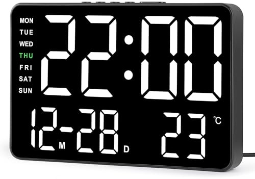 SZELAM Digital Alarm Clock, 7.2 Large Display, Dual Alarms, 5 Level Brightness, Day/Date Display, Black-white, 19.5 cm (W) x 11.3 cm (H), Home Office, Bedroom, Living Room