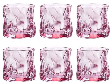 Jarsense 6PCS Glasses 200ml Glasses Irregular Transparent Wine Glasses for Beer Wine Whisky Milk Tea (Pink)