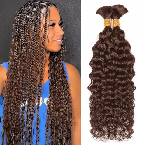 DaiMer Cheveux humains ondulés effet vague d'eau en vrac pour tresses bohème, 2 paquets/lot, 100g, sans trame, 10A, cheveux humains brésiliens ondulés effet vague d'eau, marron foncé, extensions pour