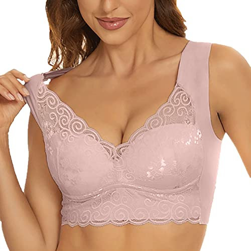 Womens Push Up Everyday Bras Comfortable Wireless Bralettes UK Sale Support Bras Comfort Lace Trim Wirefree Padded Bra UK Clearance Full Cup Seamless Full Coverage Non Wired Firm Control Bra