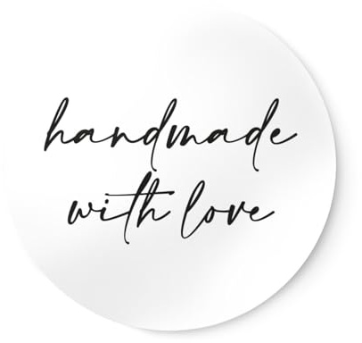 NORDEULE® Handmade with Love Aufkleber Set, 40 Stück 3cm Rund, Schwarz-Weiß | Sticker für handgemachte Produkte, DIY, Geschenke, Verpackung, Gastgeschenk