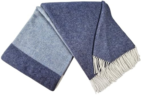 STTS International Cashmere Blanket Wool Blanket 100% Merino Wool - Cashmere - Mix 140 x 200 cm Very Soft Plaid Cuddly Blanket Faro (Blue/Light Blue/White (Two-Tone))
