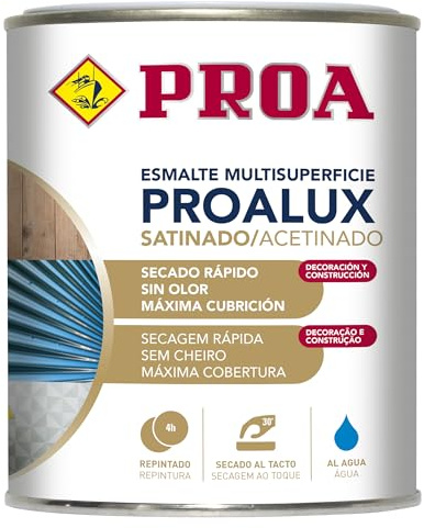 PROALUX Esmalte al agua Multiadherente. Negro RAL 9005. 750 ML. Multisuperficie. SATINADO. PROA.