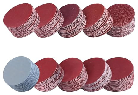 Lot de 100 feuilles de papier abrasif Velcro, 50 mm, papier abrasif en peluche, 60/100/120/150/180/240/320/800/1200/2000 pour matériaux en bois, panneaux de particules, métal