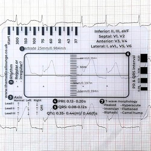 Medical ECG Ruler Card, Professional Healthcare Measuring Tool, Heart Rate and QRS Analysis Guide
