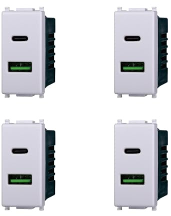 Elektronova Steckdose USB Type-A+C 5 V 3,1 A Ladegerät weiß kompatibel Vimar Plana Kit 4 Stück 3002