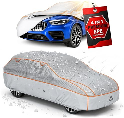 WALSER Premium Hagel- & Hitzeschutz Abdeckplane Auto, Auto Hagelschutzplane EPE Sun Protect - reduziert Hitze im Innenraum, 100% wasserdichte Autogarage Abdeckung, Ganz-Jahres-Abdeckplane Größe 3