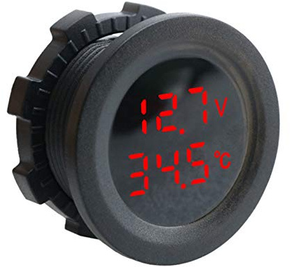 Voltmetro Digitale Termometro 2 in 1,Tensione Batteria Misuratore di Temperatura Monitor Tester,Caricatore USB,per Accendisigari da 12 V,SUV Camion,Camper(1 Pezzi,Rosso)