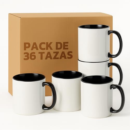 LA MENTE ES MARAVILLOSA - Tazas de Cerámica para Sublimación【Pack de 36】 11 oz/330 ml - Regalo Original | 8x10 cm | Ideales para Café, Té e Infusiones, Aptas para Microondas (Blanco/Negro)