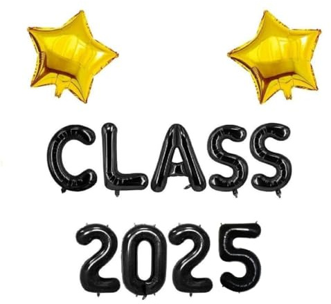 GODFATHER Ltd Folieballonger för 2025 balklassballonger 40 cm foliebokstav och 45 cm stjärnor för dekorationsklass 2025 (bal 2025 svart)