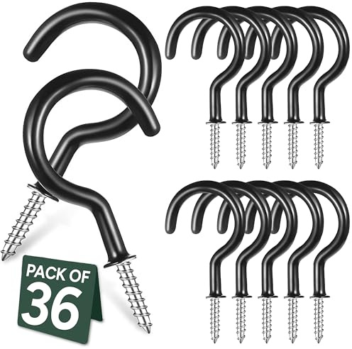 Zuvo -36 PCS Metal Ceiling Hooks 2.3 cm Multipurpose Vinyl Coated Screw-in Wall Hooks for Hanging Plants, Cups, Utensils, Lights and Stuff Great for Indoor & Outdoor Use