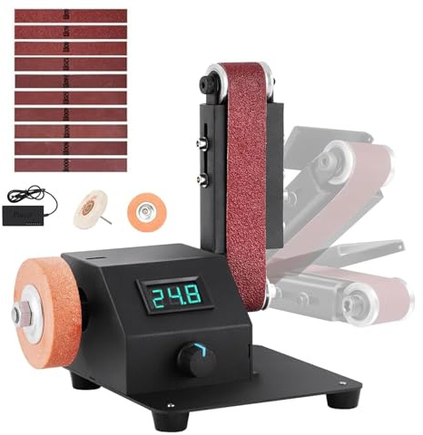 Mini levigatrice a Nastro da banco, levigatrice a Nastro elettrica da 350 W con 10 Nastri abrasivi, Regolazione Continua della velocità, Design Portatile per Fai da Te,