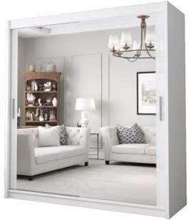 DELUXEWARE 2&3 Sliding Door Wardrobe - Elegant Wardrobe with Double Full-Length Mirror, Hanging Rail & Shelves | Sleek Matt Finish Bedroom Wardrobes with Strong Mdf Construction (White, 180cm)