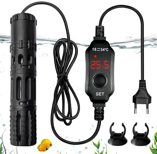 PORFOYO Aquarium Heizstab 25W, Mini Aquarium Heizung mit LED-Display, Einstellbarer Heizstab Aquarium mit Überhitzungsschutz und Abschaltautomatik, für 20–30L Aquarium