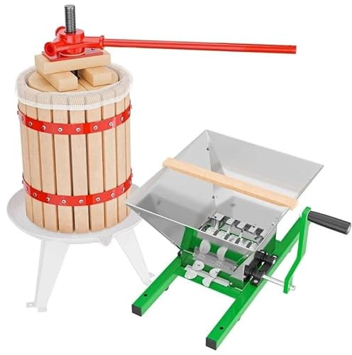18L Fruit Press and 7L Fruit Mill Manual Juice and Cider Making Set Heavy Duty Fruit Wine Press and Crusher Bundle for Apple Grape Berry Juice Maker Home Brewing Cider Making Equipment for Kitchen