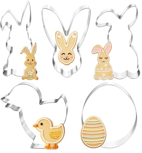 Groß Ausstechformen Ostern - 5er Plätzchenausstecher Osterhase Keksausstecher aus Edelstahl,Oster Ausstecher Hasen Ausstecher Große Oster Backen für Hase,Häschenkopf,Küken,Ei