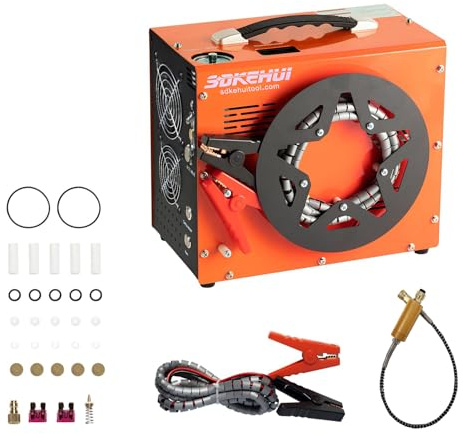 PCP Air Compressor,4500PSI/30MPA High Pressure Air Pump, Built-in DC12V/AC220V Power Converter, Auto-Stop, Oil&Water-Free,Paintball and Scuba Tank Compressor Pump