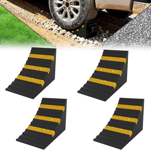 AufuN Radkeile aus Gummi, Schwarz 4 Stück 25×16×19 cm | Unterlegkeile Bremskeile, rutschfeste robuste Radstopper mit Griff für Auto, Pkw, Lkw Anhänger Trailer Wohnwagen & Wohnmobil