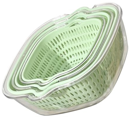 FOMIYES Juego de Cestas para Escurrir Verduras y Frutas Reutilizables de Plástico, Doble Capa, Diseño Hueco para Drenaje Rápido, 6 Piezas (grande, Mediano, Pequeño) en Color