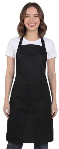 Jxiwfvl Black Apron with Pockets Durable Polyester, Aprons for Women Black Cooking Apron Waterdrop & Wrinkle Resistant for Cooking, Baking, BBQ, Crafting, Gardening