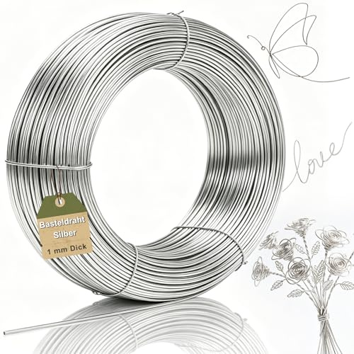 Basteldraht 1mm,40m Draht zum Basteln,Weicher Aluminiumdraht, Schmuckdraht,Rostfrei Bindedraht Modellierdraht DIY-Skulpturen,Aludraht für Schmuck Bonsai Bäume Bastelarbeiten,Silber