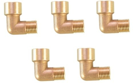 MuchLuckystar 5Pcs 90 Degree Brass Elbow Pipe Fittings, 1/4 Inch Male to Female Thread Connectors for Grease Plumbing