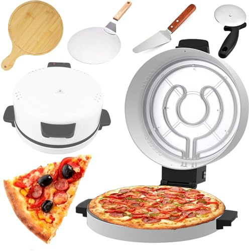 Horno Eléctrico para Pizza de 12 Pulgadas, Máquina para Pizza de Encimera de 2000W con Revestimiento Antiadherente de Doble Cara, Cocedor de Pizza de Calentamiento Rápido para Pizza Casera, Pan Plano