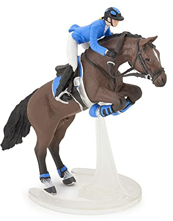 Papo Figura de Caballo de Salto de Obstáculos y Jinete, Ecuestre, Niños 3+