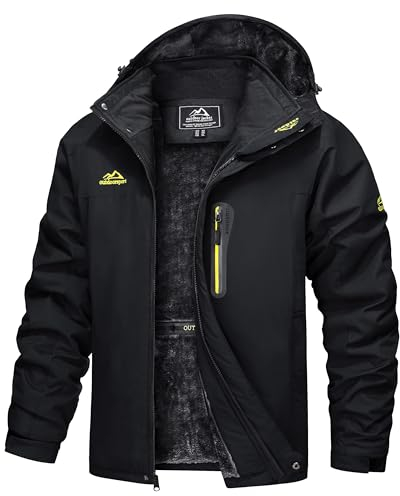 TACVASEN Herren Wasserdicht Winter Skijacke Warme Snowboardjacke Outdoorjacke Gefüttert Winterjacke (XL, Schwarz)