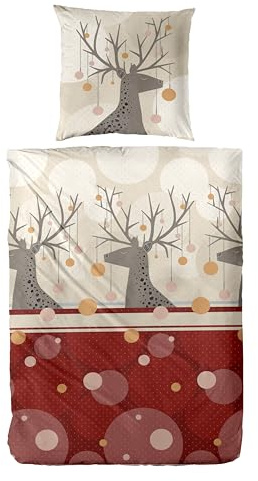 Carpe Sonno warme Biber Bettwäsche 135x200 Winter | Flanell Bettwäsche 135 x 200 Baumwolle | Feinbiber Bettbezug Weihnachten | Winterbettwäsche kuschelig - Weihnachtsbettwäsche Hirsch Elch