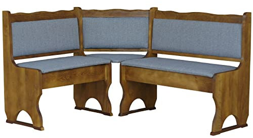 k koma Eckbank aus Massivholz Kiefer in Eichefarben mit Polsterung in Hellgrau – Rustikale Sitzgruppe für Küche & Esszimmer (100 x 200)