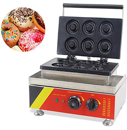 CGOLDENWALL Commercial Doughnuts Maker Non-stick Teflon 1.65kW Stainless Steel 5pcs Donut Waffle Machine with Adjustable Thermostat - 72 * 72 * 12mm NP-539
