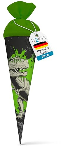 itenga Schultüte Zuckertüte T-Rex Dinosaurier rund mit Filzverschluss 70 cm Einschulung Schulanfang