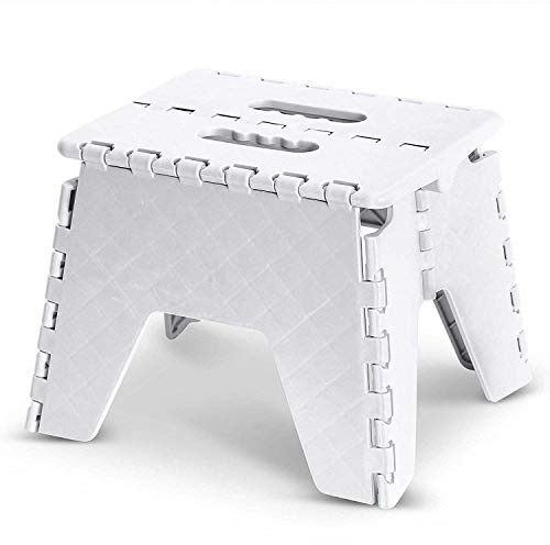 Unibos Folding Step Stool - 8 inch Height Foldable Stool For Kids & Adults, Kitchen Garden Bathroom Collapsible Stepping Stool (White)