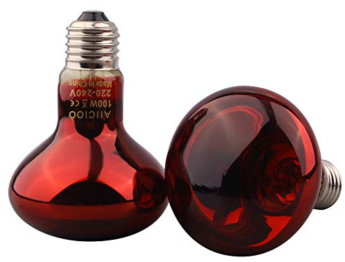 AIICIOO Infrarot-Wärmelampe - Reptilien-Heizlampe, die den Lichtpunkt für Eidechsen, Schildkröten, Schlangen, Spinnen und Milben erwärmt, 100W, 2er Pack, rot