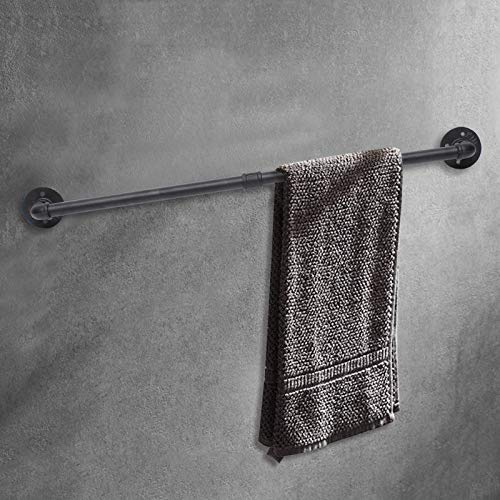 Rustik handdukshållare i svart rör, 80 cm, robust, väggmontering, badrumshandduksstång, klädstänger, pannhållare för badrum, kök