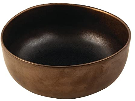 Olympia Ochre Reactive Glaze Deep Bowls 170mm 900ml, Pack of 6 | Matte black reactive underglaze with metallic bronze finish gives a handmade look; flat base allows creative plating.