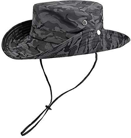Faletony Fiskehatt andningsbar solskydd boonie hatt brett brätte safari solhatt, Svart, one size
