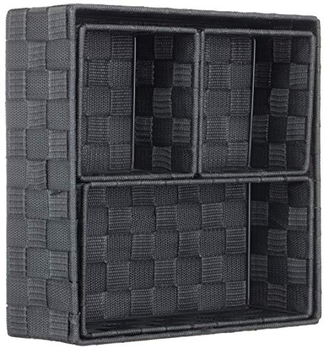 Brandsseller 4er Set Aufbewahrungsboxen - 28x28x10 cm, 26x13x9 cm, 13x13x9 cm (2x) – eckige Regalkörbe ohne Deckel – Rattanoptik, geflochten mit Metallrahmen - Anthrazit