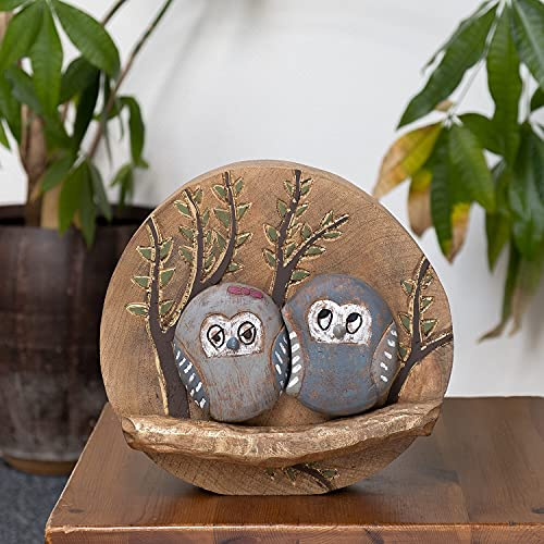 Moritz Insight Eulenpaar 28 cm braun – Mangoholz Skulptur Eulen Deko modern | Handgeschnitztes Unikat aus Naturholz, liebevoll bemalt, Blickfang für Regal oder Flur, Geschenk für Eulenfreunde