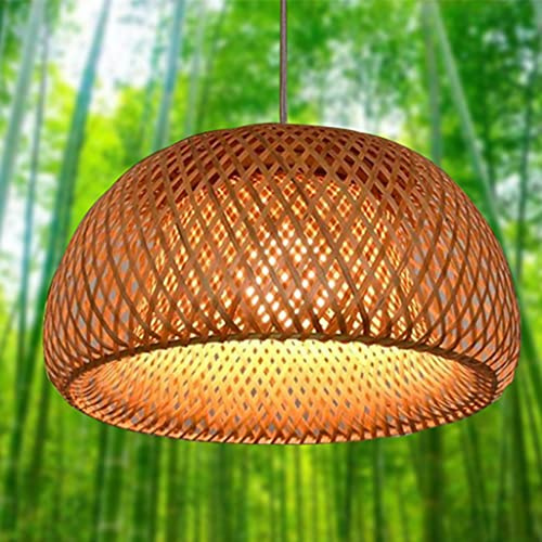 HYQJUNE Pendelleuchte Landhausstil Hängeleuchten Vintage Rattan Gewebte E27 Kronleuchter Bambus Lampenschirm Höhenverstellbare Hängelampe Restaurant Schlafzimmer Wohnzimmer Café Deckenleuchte,60cm