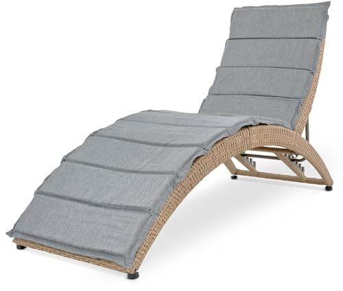 di volio Ciampino Sonnenliege Polyrattan klappbar mit Auflage Outdoor | 5-fach verstellbare Rückenlehne, Stahlrahmen, imprägnierte Auflage, Nivellierfüße, UV-beständig, pflegeleicht, Terrasse
